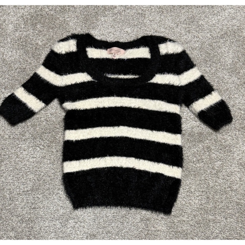 Philosophy Republic Fuzzy Sweater, Size X-SMALL Stripped Black & White COZY WARM